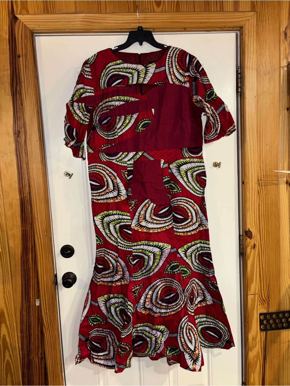 Women's Red Printed Maxi Dress with Abstract Swirl Pattern